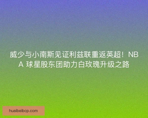 威少与小南斯见证利兹联重返英超！NBA 球星股东团助力白玫瑰升级之路